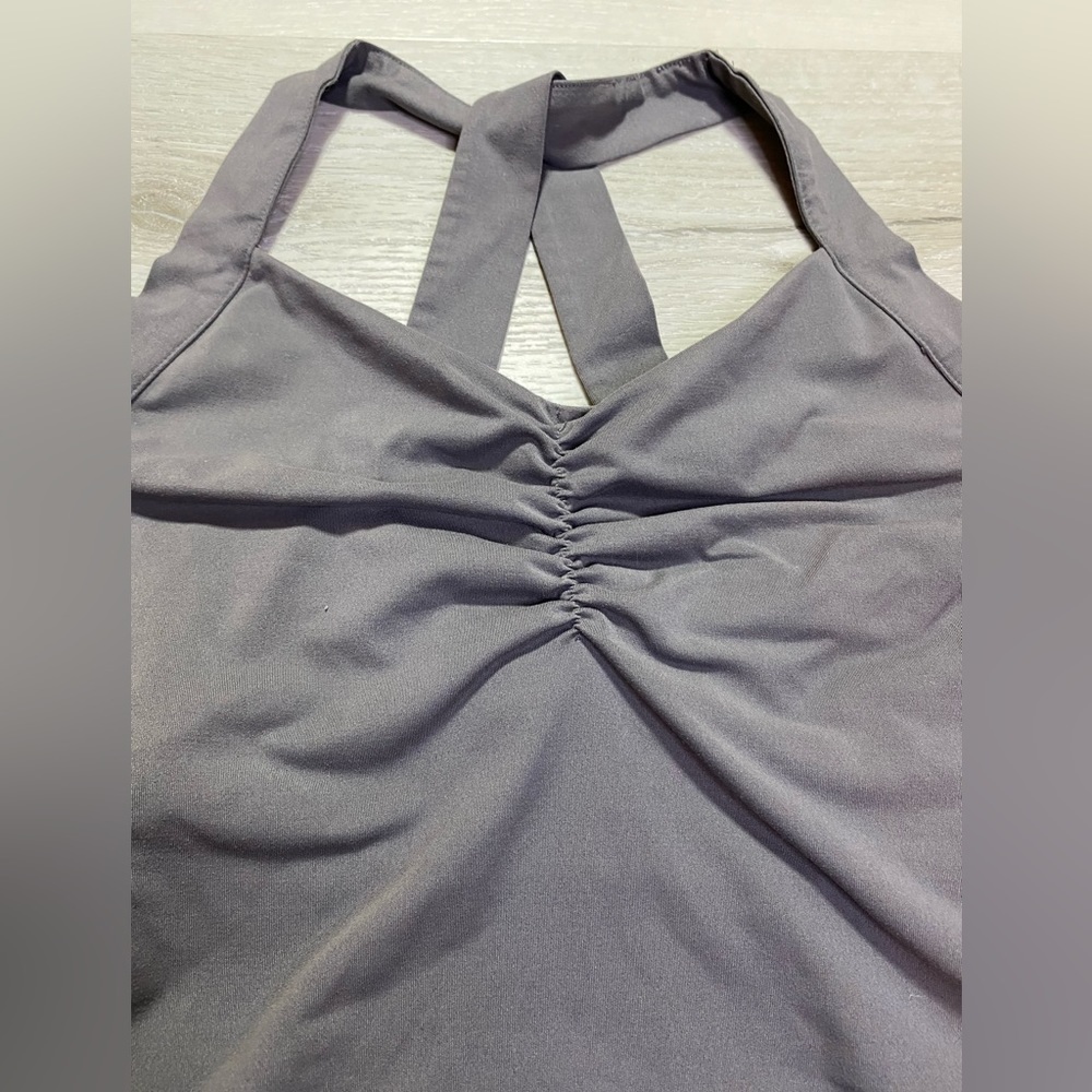 Merrell Workout Tank Gray Strap Racerback Ruched Bust UPF 50 Size Small - Picture 3 of 9